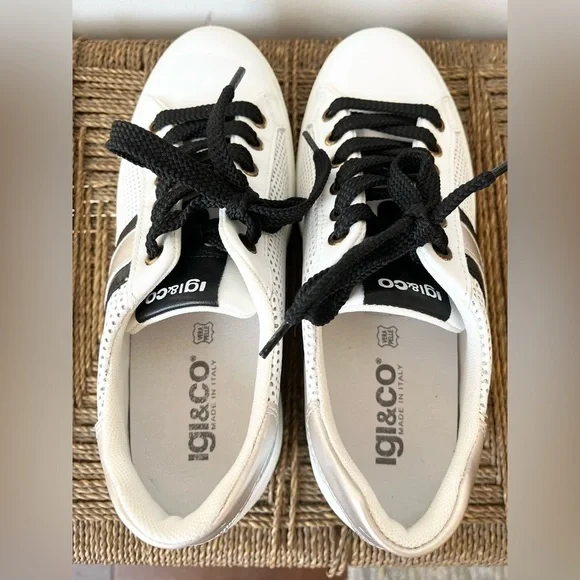 IGI&CO Shoes Women’s 7.5 Nappa Soft Bianca Nero Sneakers White Black - Picture 6 of 7